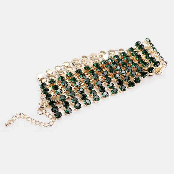 Emerald Green Crystal Choker Necklace Chain Set Beautiful Statement Jewelry - Picture 2 of 2